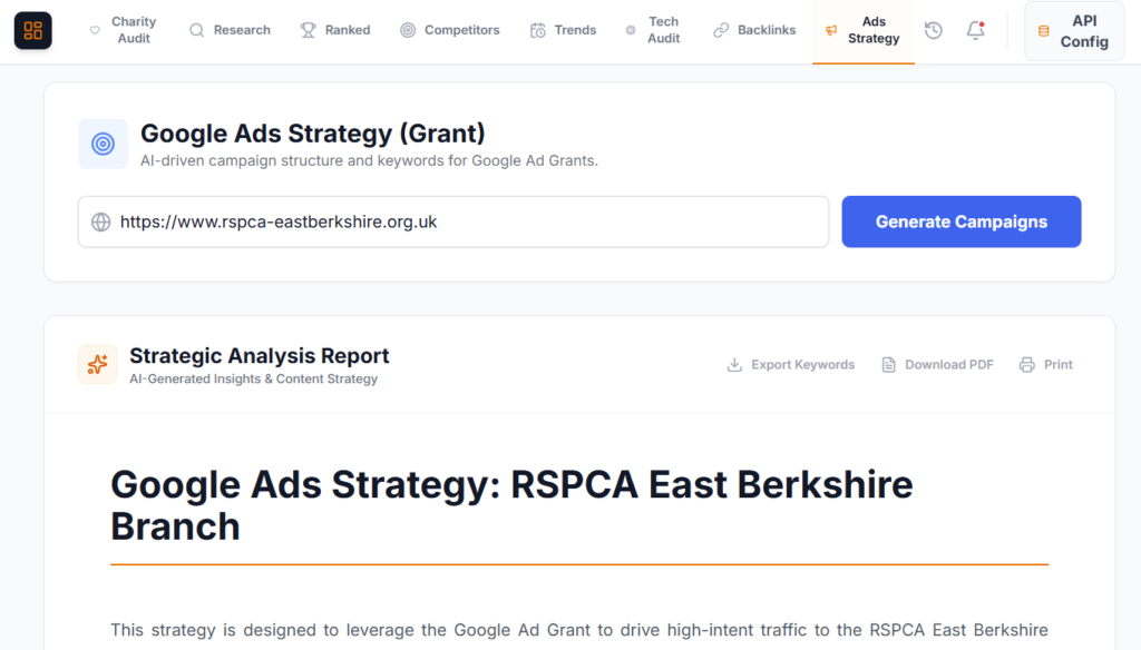 Laurel Tree SEO and Google Ads Grant strategy app